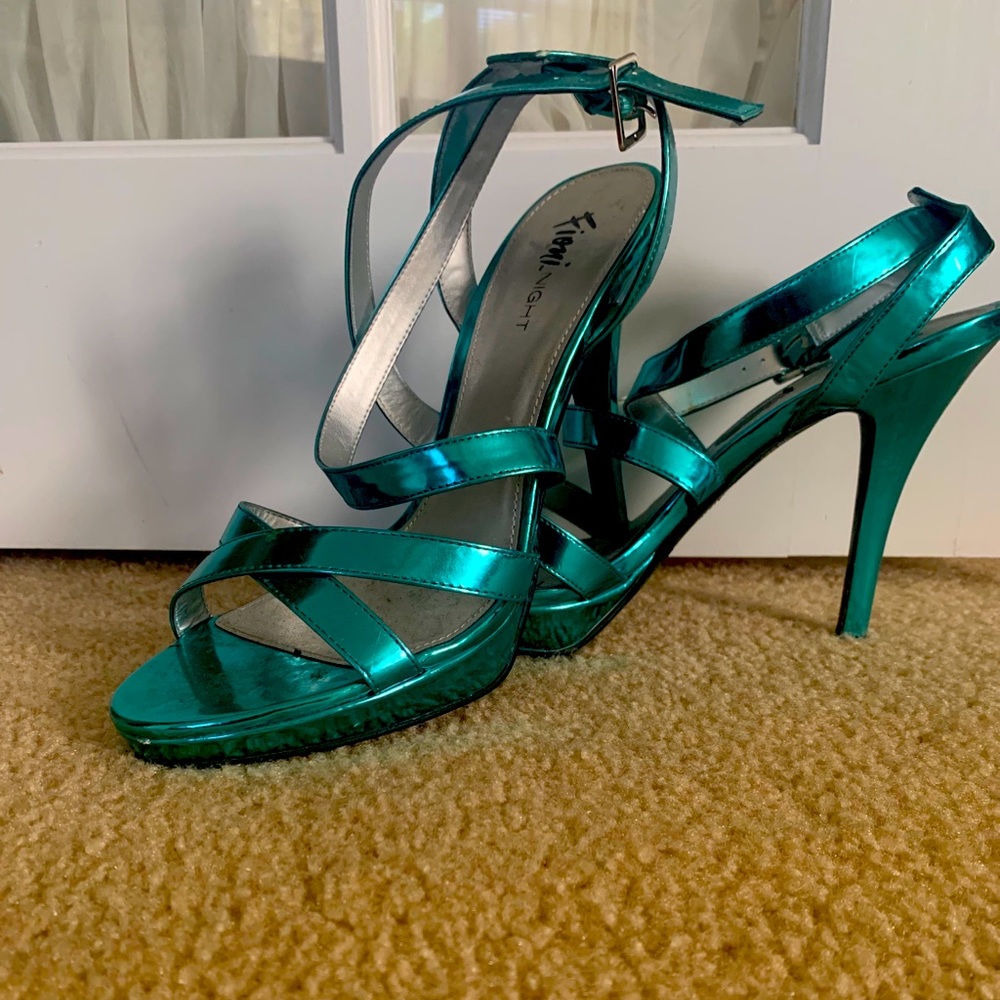 Metallic Turquoise Strap Heels